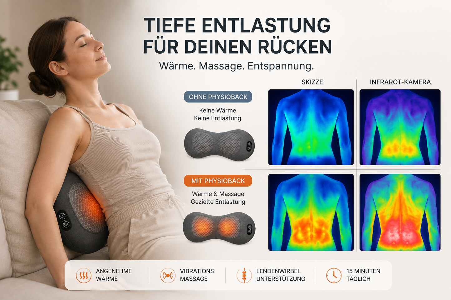 PhysioBack™ 3in1 Rücken Massagekissen - NEU!