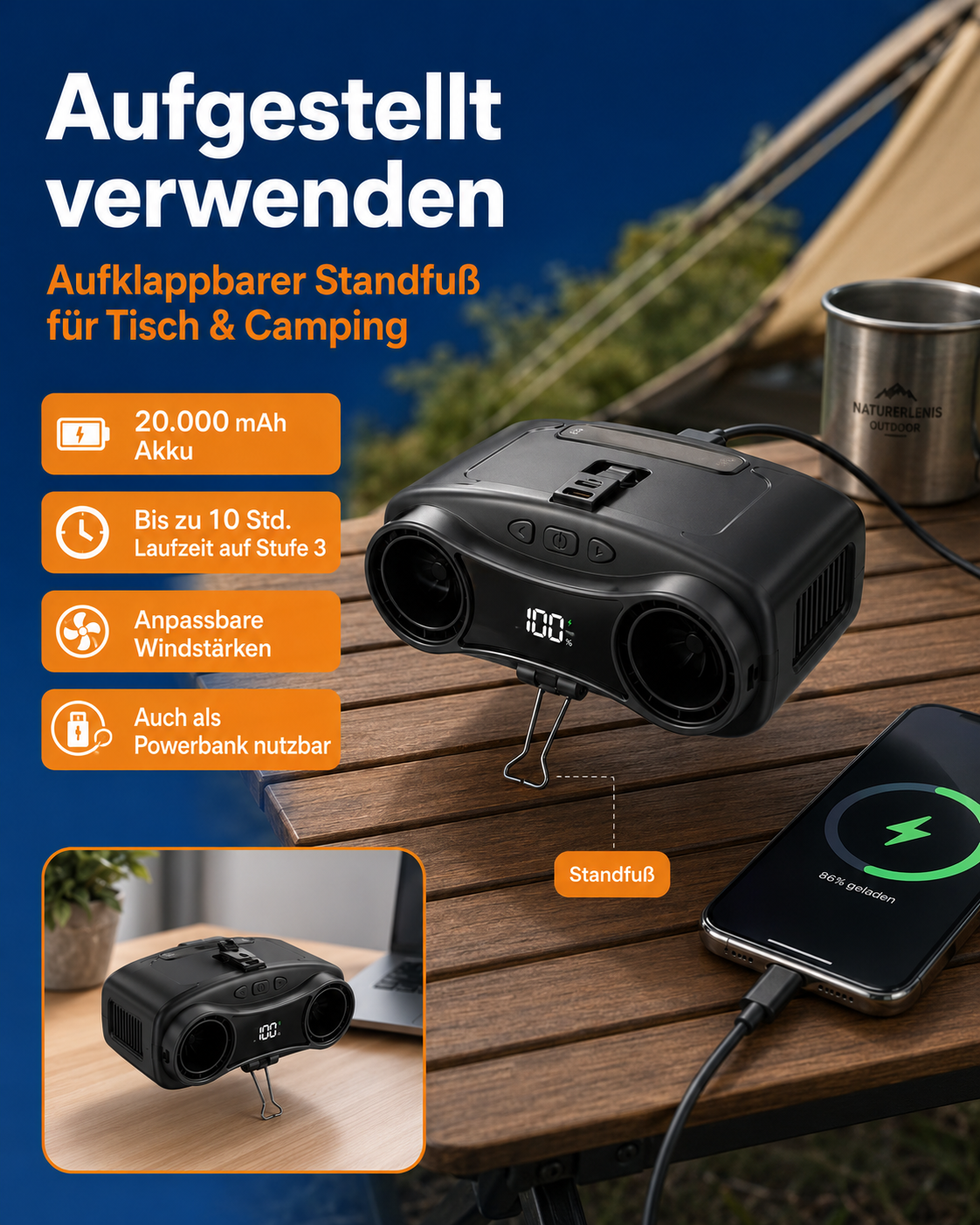 ClipCool - Tragbarer Taillenventilator mit Akku – Starker Mehrstufen-Wind