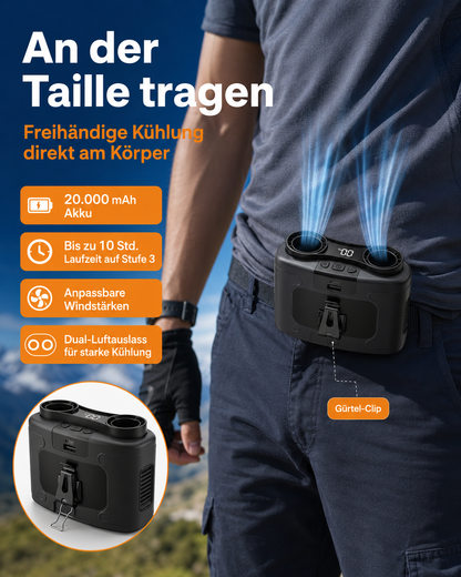 ClipCool - Tragbarer Taillenventilator mit Akku – Starker Mehrstufen-Wind