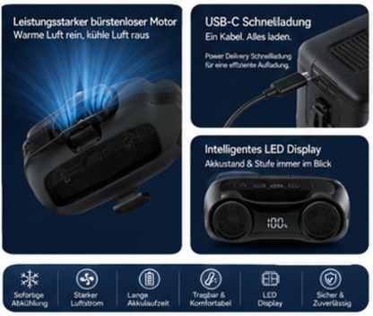 ClipCool - Tragbarer Taillenventilator mit Akku – Starker Mehrstufen-Wind