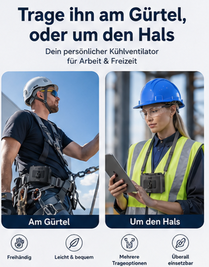 ClipCool - Tragbarer Taillenventilator mit Akku – Starker Mehrstufen-Wind