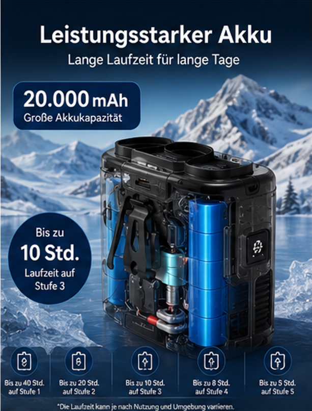 ClipCool - Tragbarer Taillenventilator mit Akku – Starker Mehrstufen-Wind