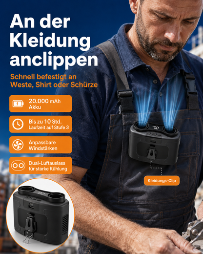 ClipCool - Tragbarer Taillenventilator mit Akku – Starker Mehrstufen-Wind